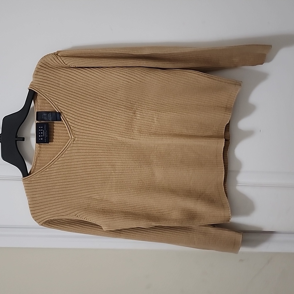 CRAZY HORSE a Liz Claiborne Company Camel Tan Cotton Ribbed Sweater Size XLP